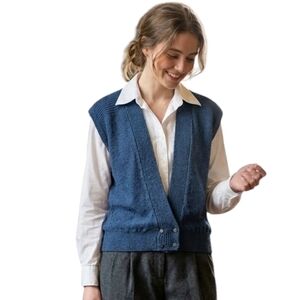 Vintage V-Neck Blue Knit Textured Vest Cardigan Made in Canada SZ L